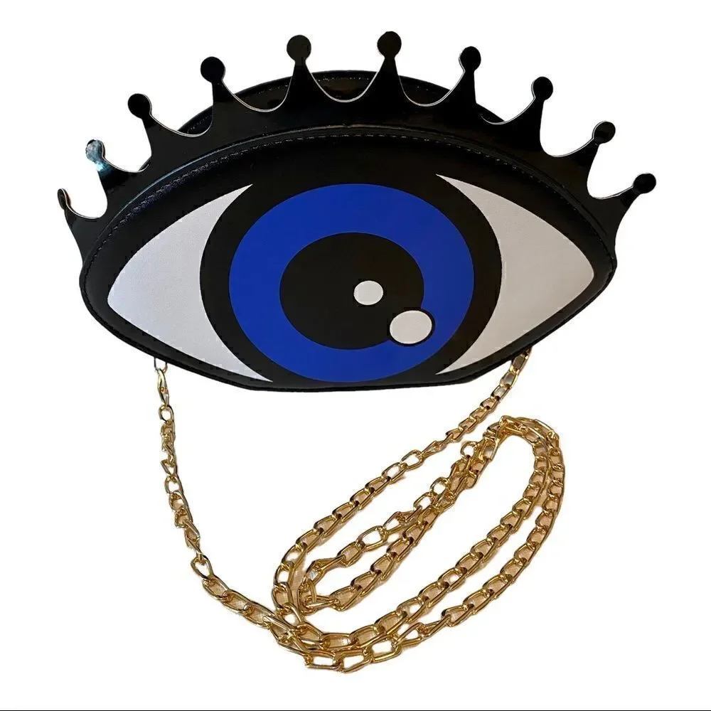 Awesome Evil Eye Patent Leather Crossbody w/ Detachable Gold Chain. Never Used
